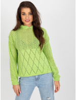 Svetlozelený ažurový letný sveter s dlhými rukávmi
