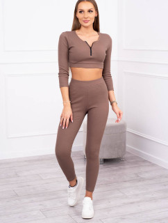 Žebrovaný crop top set mocca