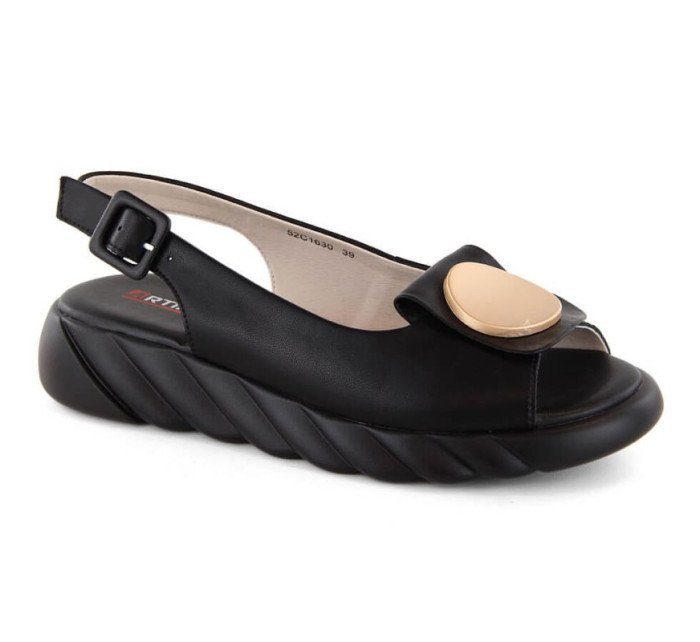 W černé kožené sandály na platformě model 20117938 - Artiker