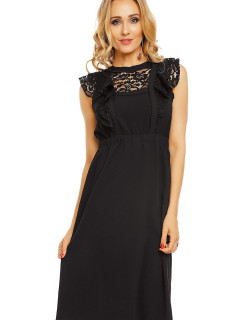 Dámske šaty s čipkovaným rukávom stredne dlhé čierne - Čierna - Elli White