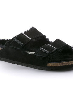 Birkenstock Arizona VL Shearling Black semišová koža regular wide (0752661) dámske zateplené šľapky s ovčou vlnou