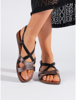 Pekné dámske sandále čierne s plochým podpätkom