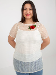 Svetlo béžová plus size dvojdielna blúzka s aplikáciou