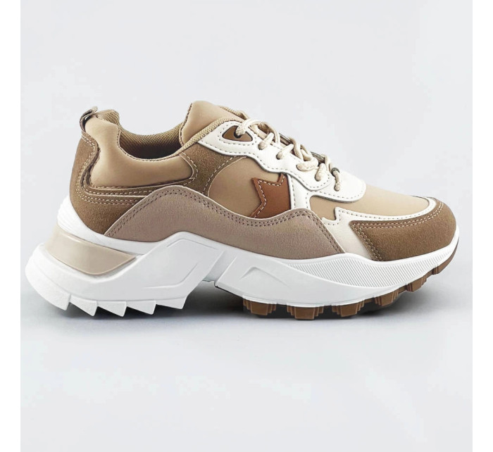 Sneakersy v khaki farbe z rôznych spojených materiálov (1109)