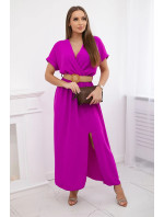 Dlhé šaty s ozdobným pásom tmavo fialové