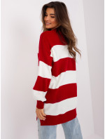 Dlhý oversize sveter v bordovej a ecru farbe