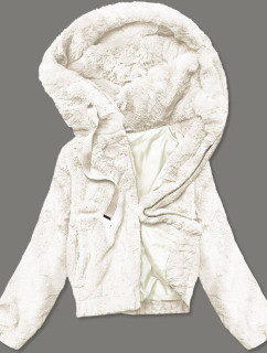 Krátka dámska kožušinová bunda v ecru farbe (R8050-26)