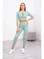 Žebrovaný crop top set tmavě mátový