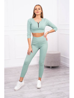 Žebrovaný crop top set tmavě mátový