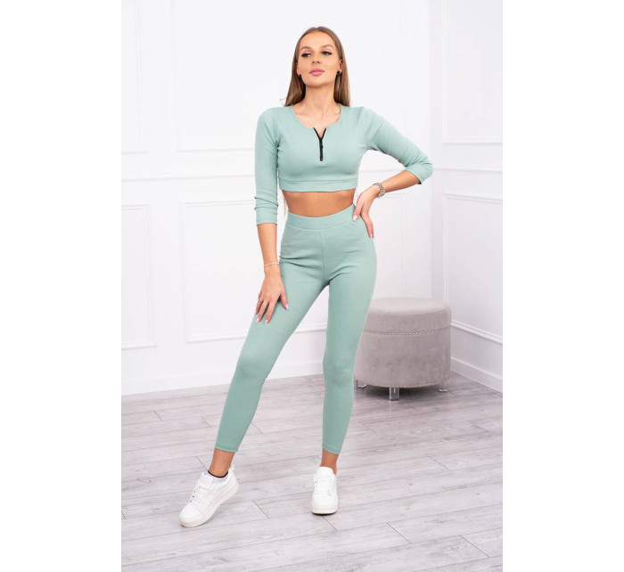 Žebrovaný crop top set tmavě mátový