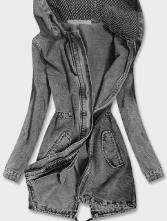 Dlouhá černá dámská džínová bunda s kapucí (C122-H)