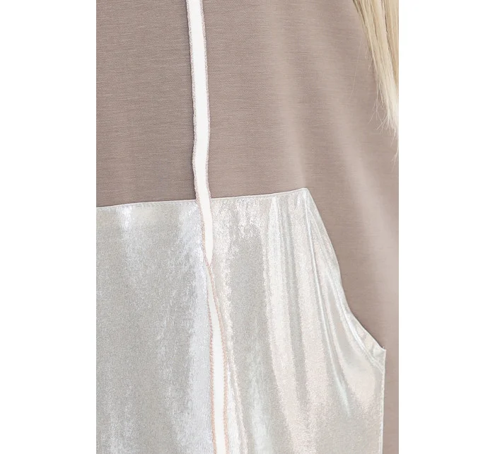 591-1 Klokanie šaty s kapucňou a kovovými detailmi - Mocha Mousse | Numoco Basic