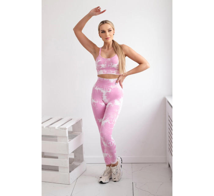 Fitness set top + legíny push up svetlo ružová + ecru