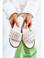 Dámske kožené papuče s bielou Brien dekoráciou