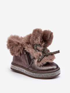 Detské snehové topánky so zipsom a kožušinou, hnedé, Hanija