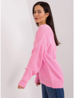 Ružový klasický sveter s vrkočmi