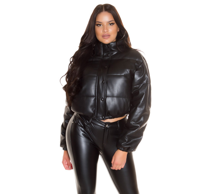 Sexy Faux Leather Winter Jacket w. stand up collar
