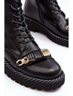 Dámska kožená pracovná členková obuv s ozdobou, čierna S.Barski