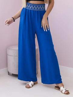 Kalhoty s širokým elastickým pasem chrpově modrá