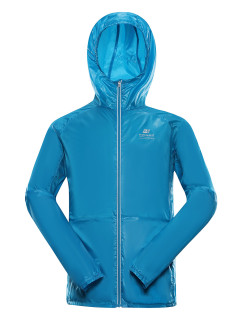 Pánska ultraľahká bunda s nepremokavou úpravou ALPINE PRO BIK v neónovej atómovej modrej farbe