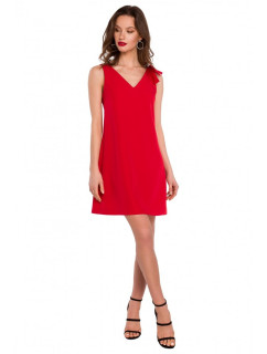 K128 Jednoduché šaty áčkového strihu s mašľou - červené
