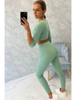 Žebrovaný crop top set tmavě mátový