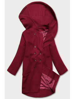 Dámsky kabát plus size v bordovej farbe s kapucňou (2728)