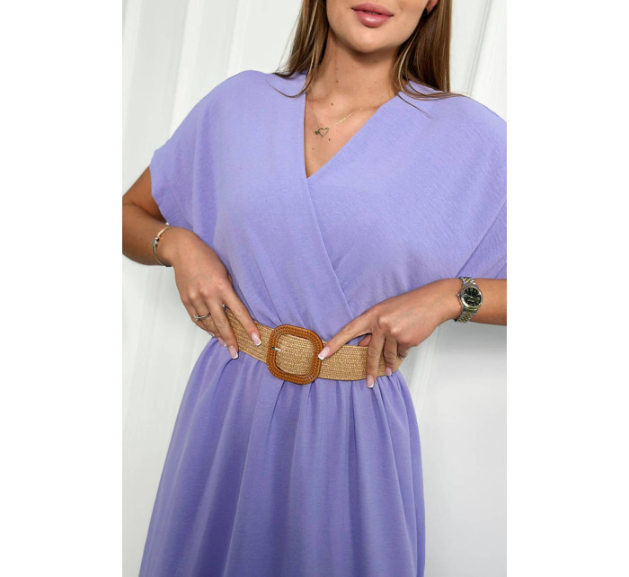Dlhé šaty s ozdobným pásom svetlo fialové