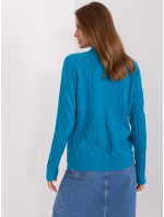 Tyrkysový dámsky klasický sveter so vzormi