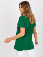 Zeleno-béžové tričko voľného strihu s aplikáciami