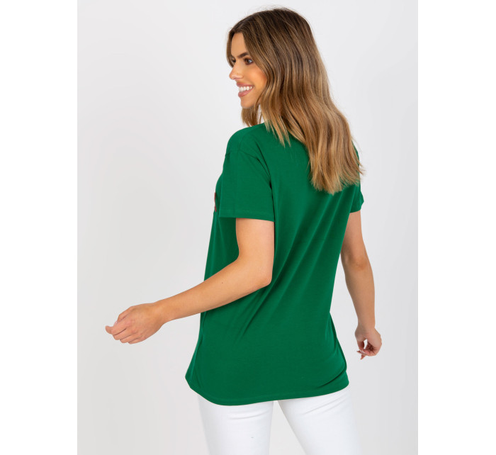 Zeleno-béžové tričko voľného strihu s aplikáciami
