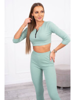 Žebrovaný crop top set tmavě mátový