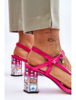 fuksiové lakované sandále D&A s ozdobným podpätkom