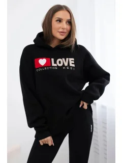 Zateplená bavlnená mikina s kapucňou Love black