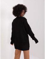 Čierny dlhý klasický sveter s výstrihom