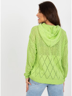 Svetlozelený ažurový letný sveter s dlhými rukávmi