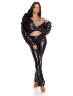 Sexy Faux Leather Winter Jacket w. stand up collar
