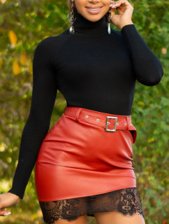 Sexy Leather Look Skirt with Lace