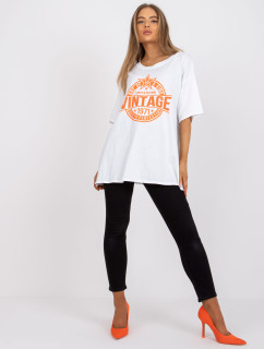Bielo-oranžové bavlnené tričko s aplikáciou