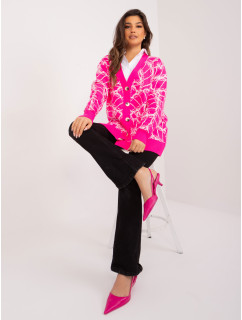 Fluo ružový oversize sveter so zapínaním na gombíky