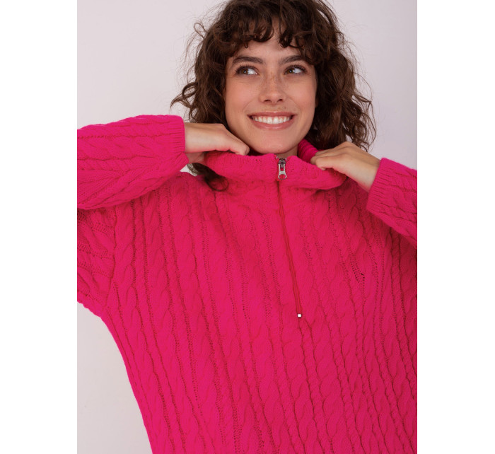 Fluo ružový dámsky sveter s káblami