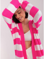 Fluo ružovo-biely voľný pruhovaný sveter