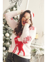 Očarujúci vianočný sveter so sobmi v farbe ecru