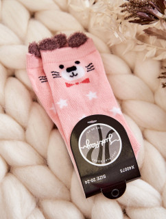 Detské ponožky s hviezdami s medvedíkom ružové