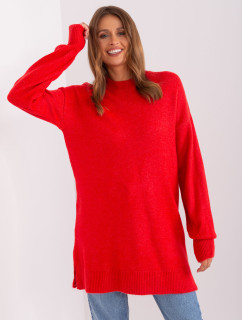 Červený oversize sveter s okrúhlym výstrihom