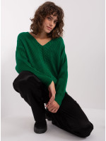 Tmavozelený dámsky klasický pletený sveter