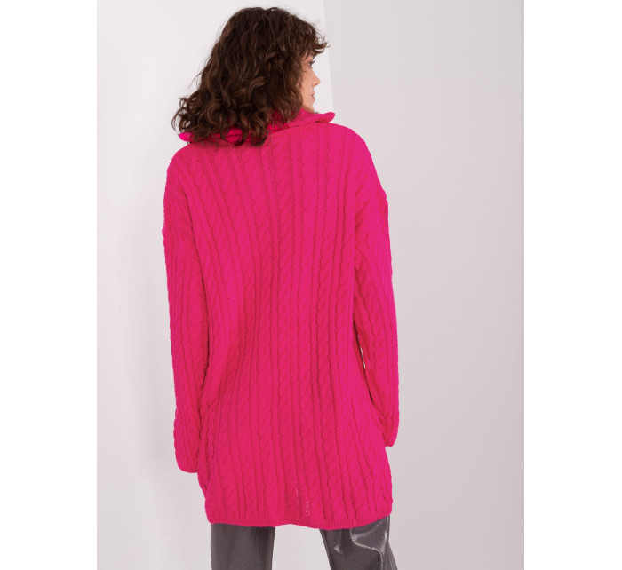 Fluo ružový dámsky sveter s káblami