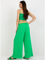 Zelené široké látkové nohavice s opaskom