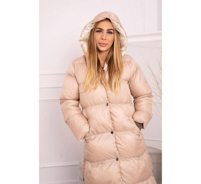 Prešívaná zimná bunda s kapucňou béžová