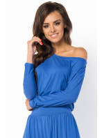 Letní šaty dámské ve model 15042425 střihu značkové středně dlouhé modré Modrá - Makadamia
